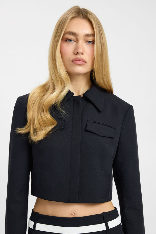 Ariel Cropped Core Jacket womens coats and jackets featuring full sleeves blazer short length in black detail
