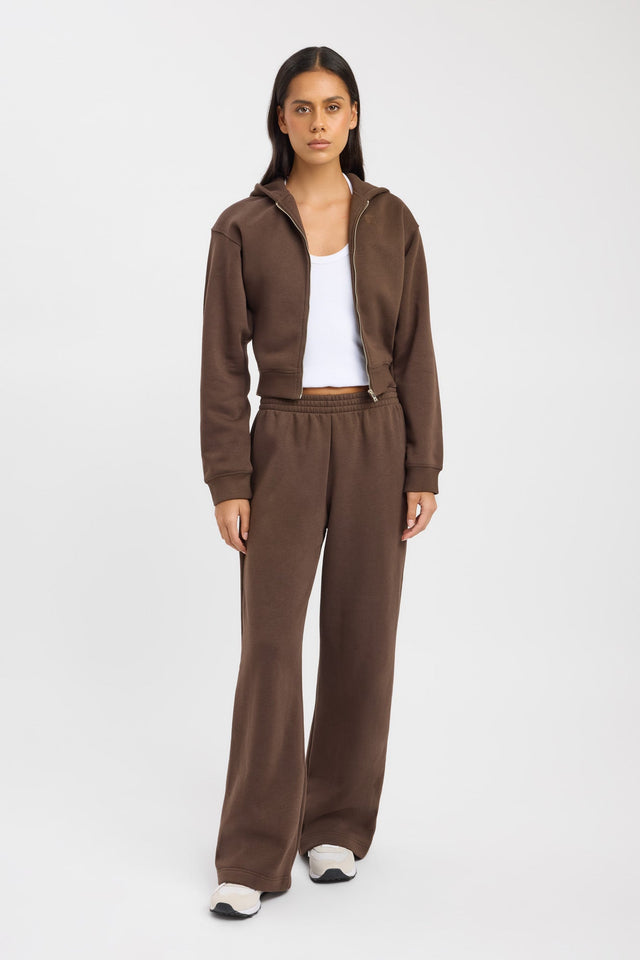 front Brushed Otis Zip Up Kookai High neck Relaxed brown womens-jumpers 