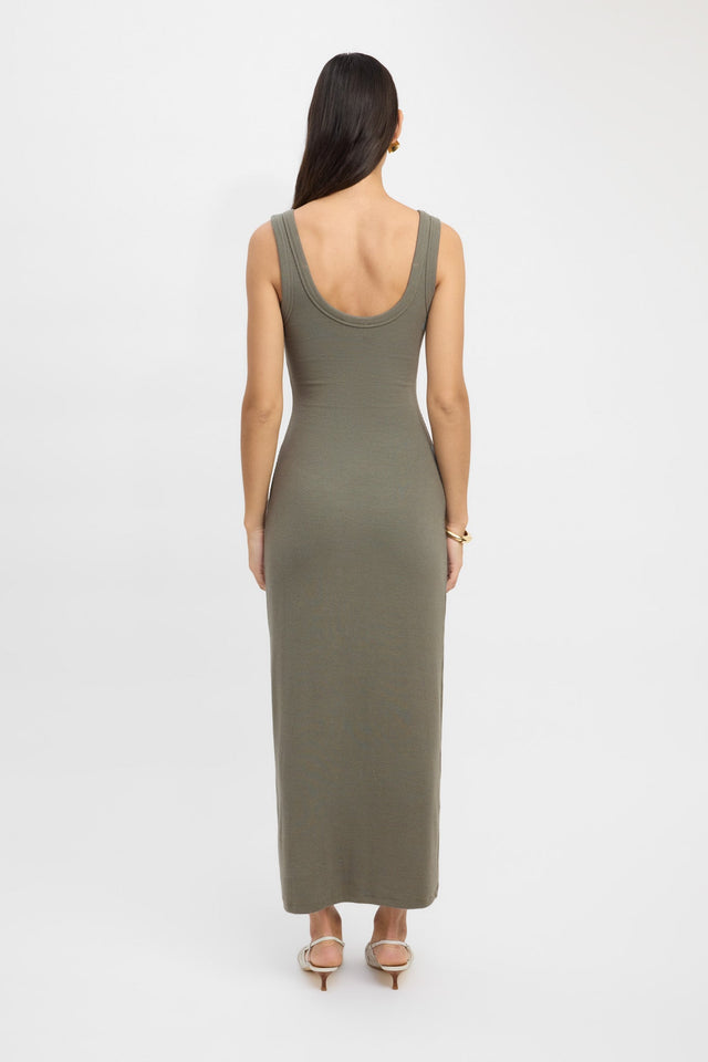 product Romeo Tank Dress Kookai Straight Maxi Fitted Scoopneck olive womens-dresses 