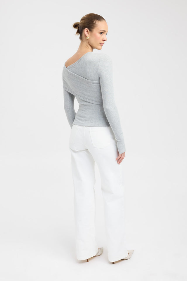 back Alaska Long Sleeve Top Kookai Fitted Asymmetry Long sleeve Womens-Blouse 