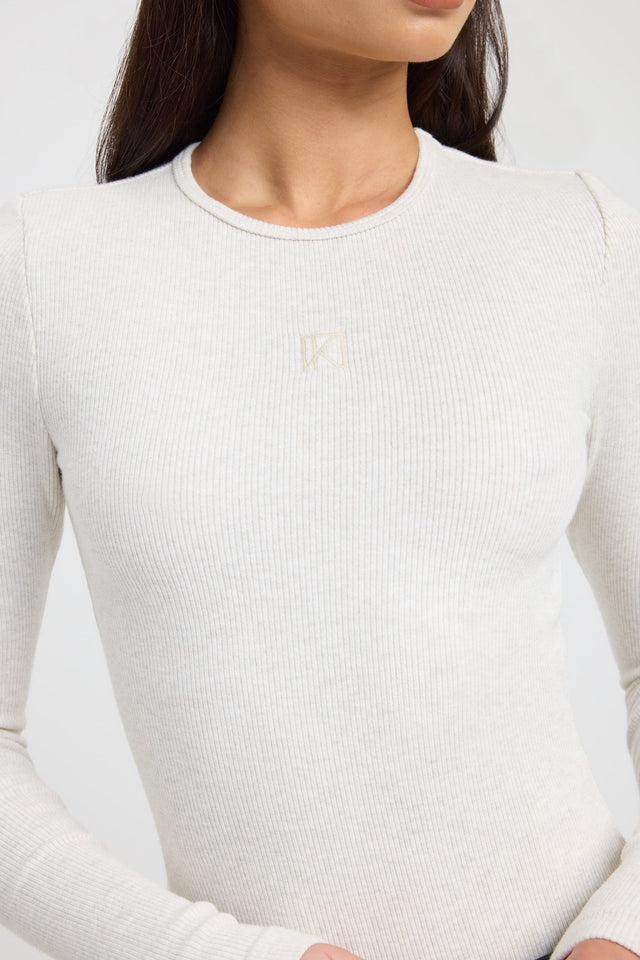 front Monogram Long Sleeve Top Kookai Fitted Roundneck Long sleeve Womens-Blouse 