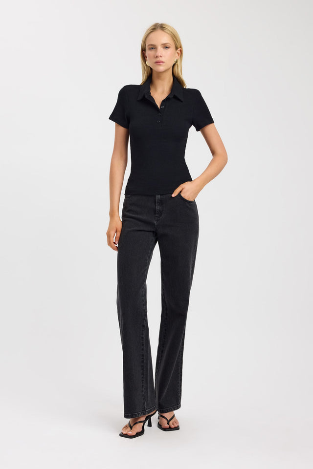 front Myles Polo Top Kookai Fitted Squareneck Short sleeves Womens-Blouse 