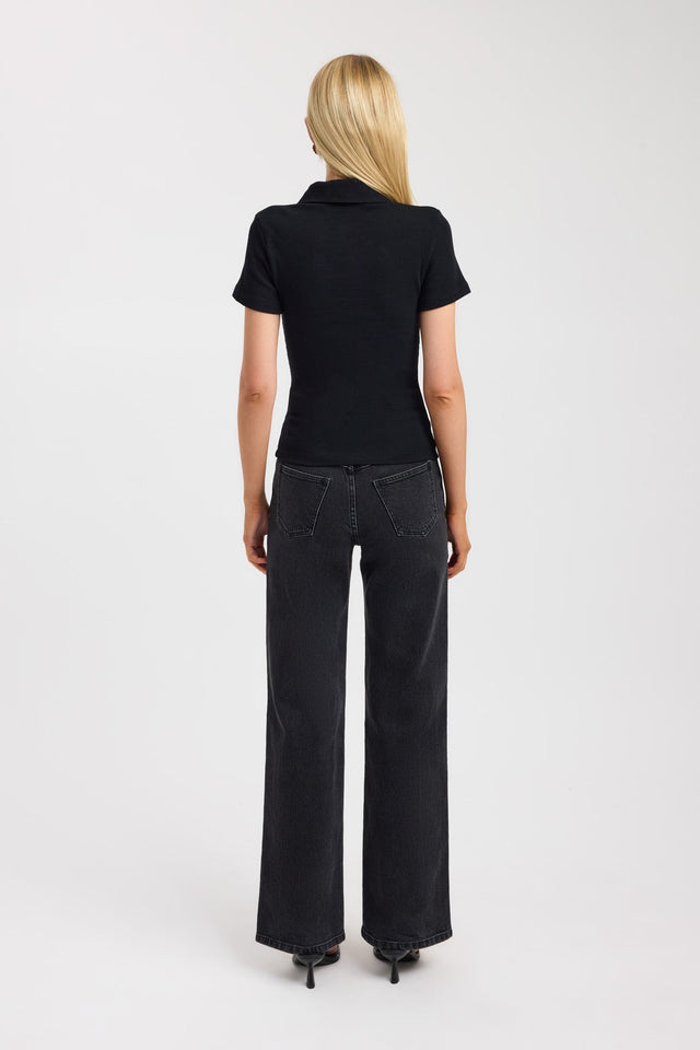 back Myles Polo Top Kookai Fitted Squareneck Short sleeves Womens-Blouse 