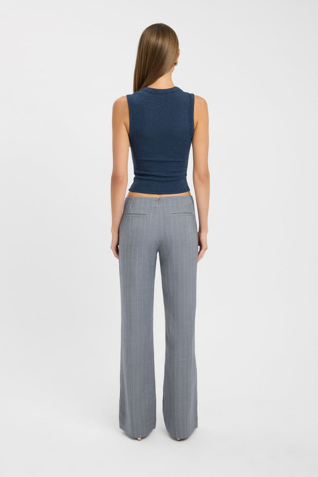 Camila Scoop Tank womens-blouse in steel blue with fitted sleeveless design back