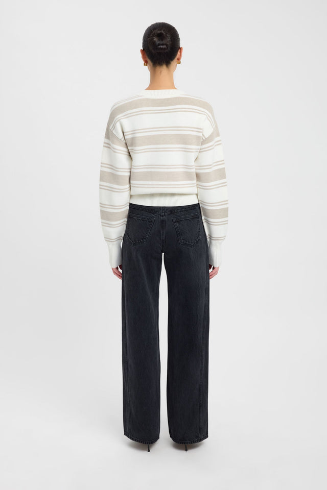 Crafted from the Dalton Stripe Crew Jumper in womens-jumpers with round neckline and relaxed fit in ivory and tan back