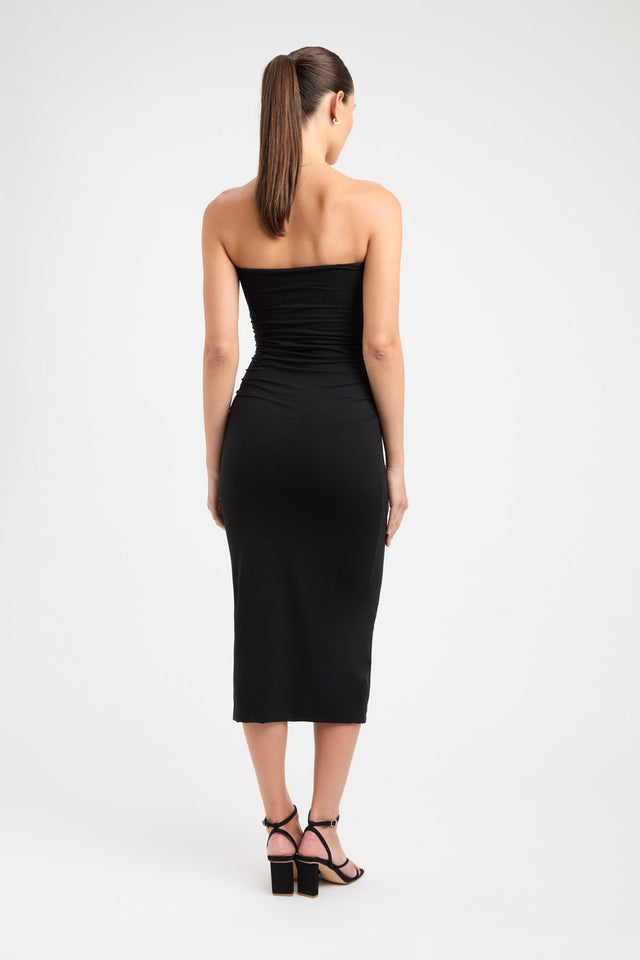 front Alina Strapless Dress Kookai Straight Midi Fitted Straight black womens-dresses 