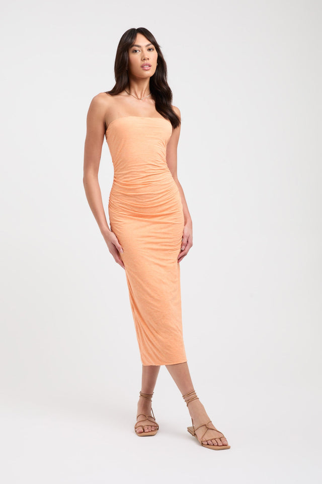 product Alina Strapless Dress Kookai Bodycon Midi Fitted Straight orange womens-dresses 