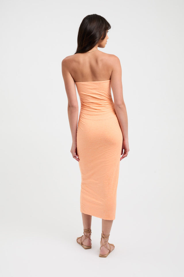 front Alina Strapless Dress Kookai Bodycon Midi Fitted Straight orange womens-dresses 