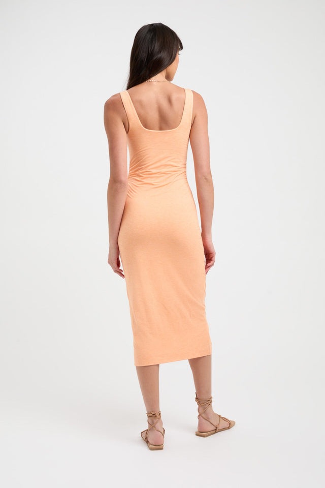 front Sascha Midi Dress Kookai Straight Midi Fitted Squareneck orange womens-dresses 