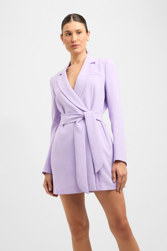 front Alpha Blazer Dress Kookai Straight Mini Relaxed Plungeneck purple womens-dresses 