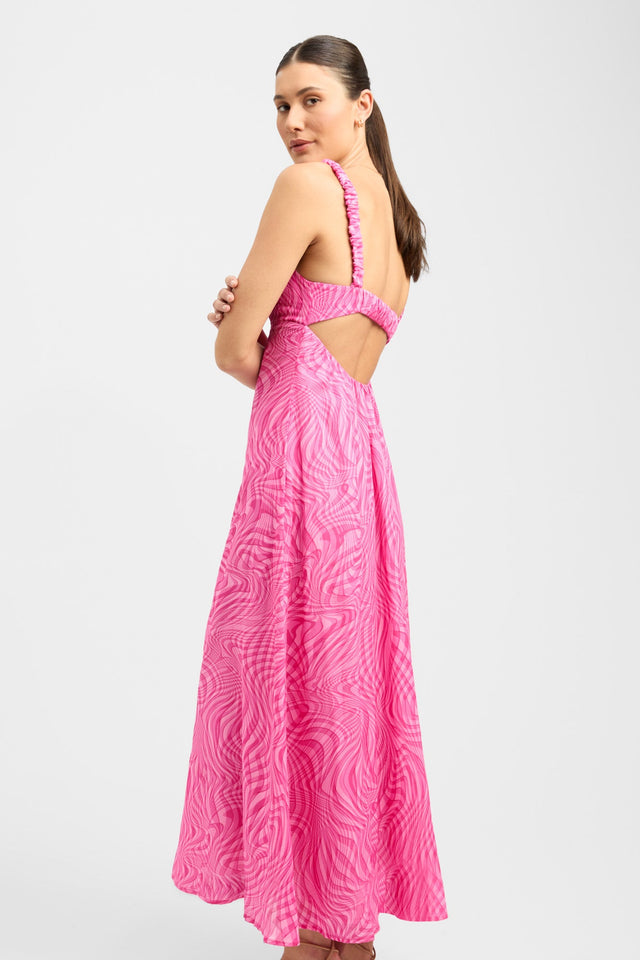 front Athena Strap Dress Kookai Fit-and-flare Maxi Relaxed Squareneck pink womens-dresses 