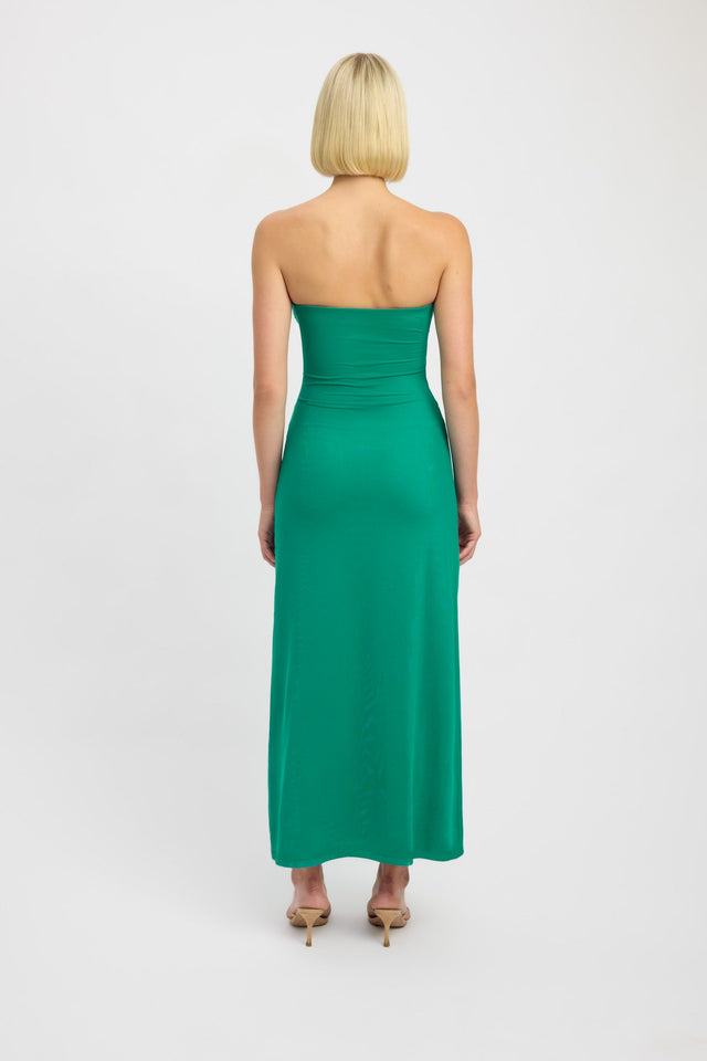 front Bolt Buckle Dress Kookai Straight Maxi Fitted Sweetheart deep green womens-dresses 