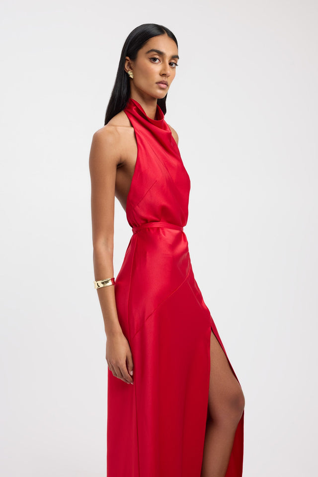 back Palermo Halter Maxi Dress Kookai Straight Maxi Fitted Cowlneck brown womens-dresses 