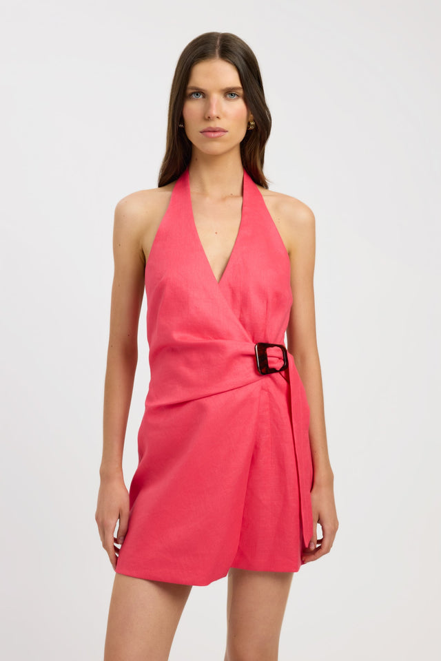 front Palm Trim Mini Dress Kookai Straight Mini Fitted V-neck womens-dresses 