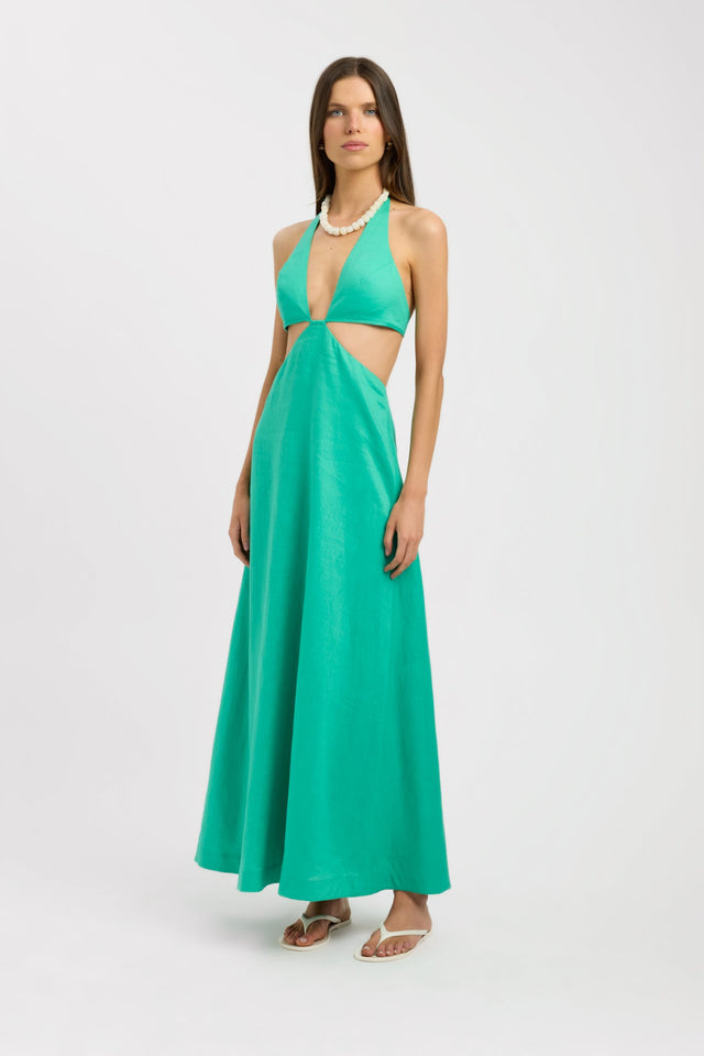 side Tahiti Cut Out Halter Dress Kookai Aline Maxi Fitted Plungeneck womens-dresses 