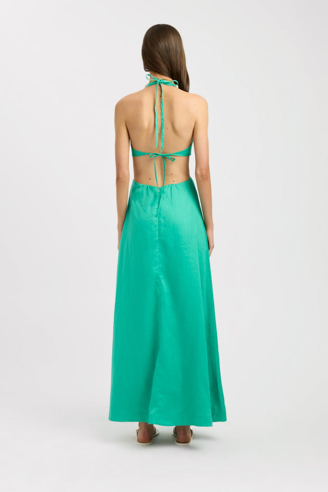 back Tahiti Cut Out Halter Dress Kookai Aline Maxi Fitted Plungeneck womens-dresses 