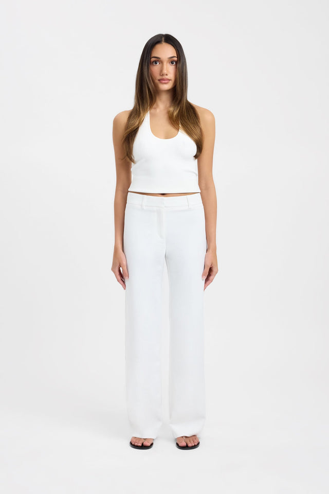 Showcasing Ariel Low Rise Pant - Petite womens-regular-pants with wide-leg design in white front