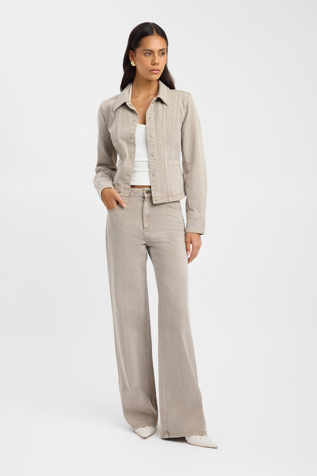 front Kai Snap Jacket Kookai Long sleeve Denim Short brown womens-coats-and-jackets 