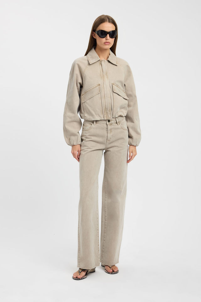 Luca Bomber Jacket womens coats and jackets with full sleeves short bomber in beige on-body