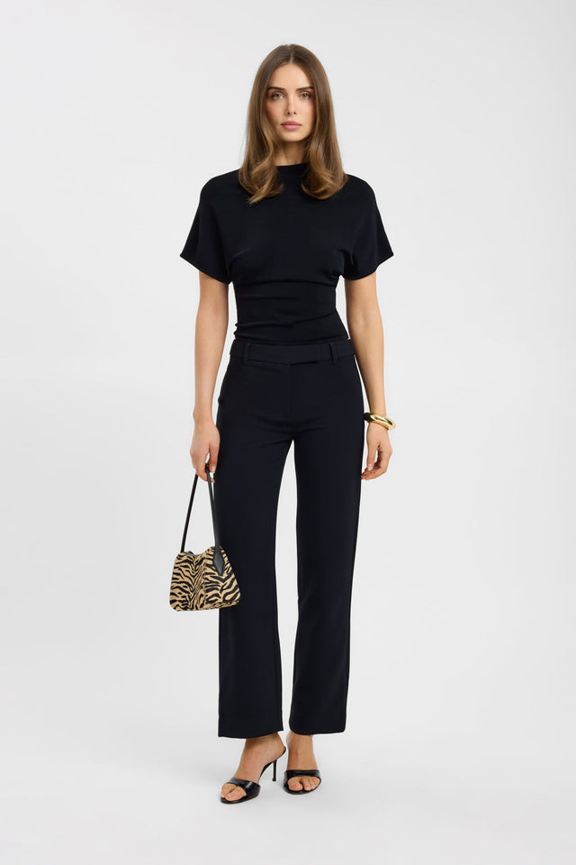 Showcasing the Alto Staple Pant in womens regular pants with wide-leg high-rise design in black on-body