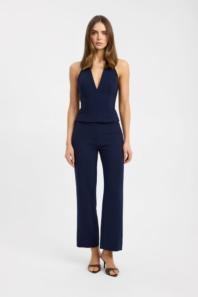 Showcasing the Alto Staple Pant in womens regular pants with wide-leg high-rise navy on-body