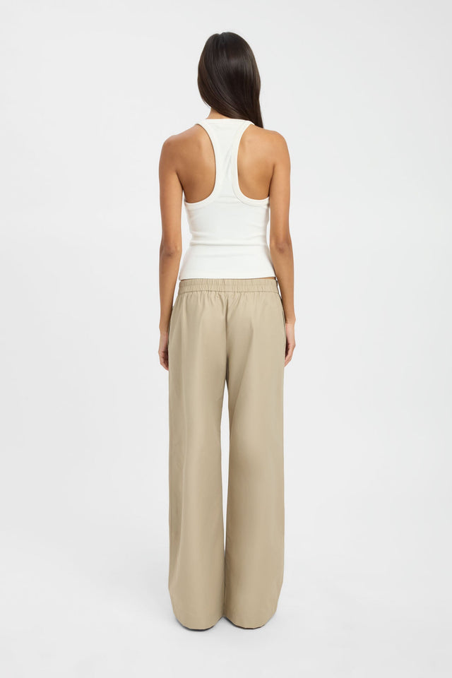 Highlighting the Spencer Pant in womens regular pants with wide-leg mid-rise beige tailoring back