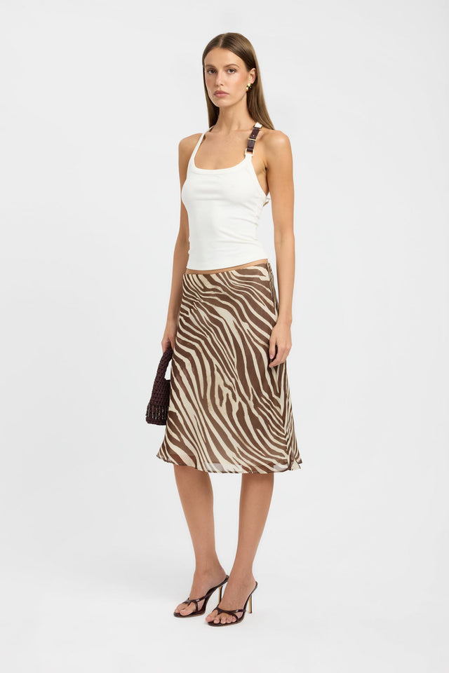 Discover the Giulia Midi Skirt in womens-skirts with straight hem and animal-zebra print in tan chocolate wheat on-body