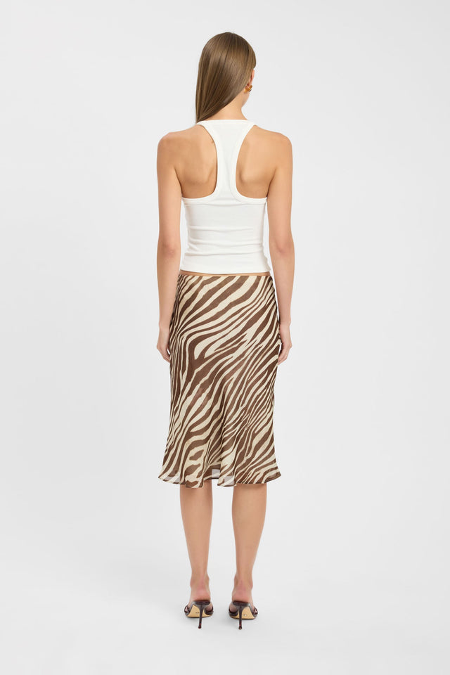 Shop the Giulia Midi Skirt in womens-skirts featuring straight hem and animal-zebra print in tan chocolate wheat back