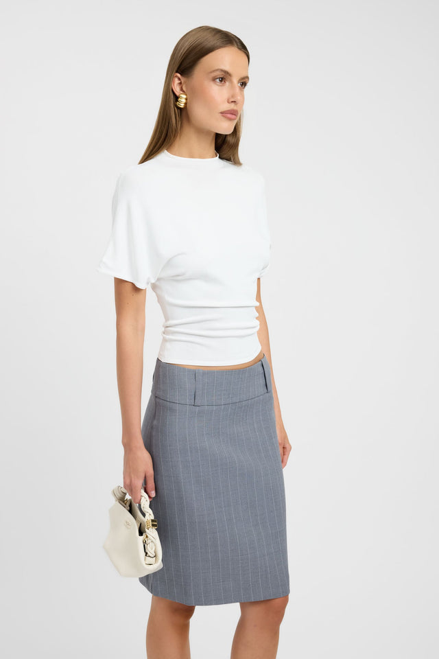 Crafted with the Nevada Low Rise Midi Skirt in womens-skirts featuring straight hem and slate gray colour side
