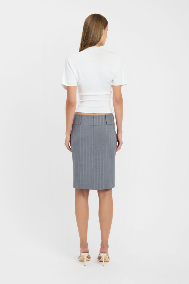 Designed with the Nevada Low Rise Midi Skirt in womens-skirts featuring straight hem and slate gray colour back