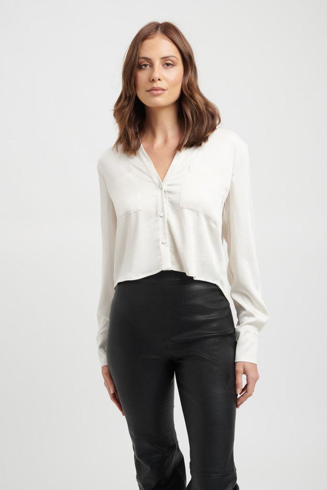 Milan Cropped Shirt Kookai Oversized V-neck Long sleeve Womens-Blouse 