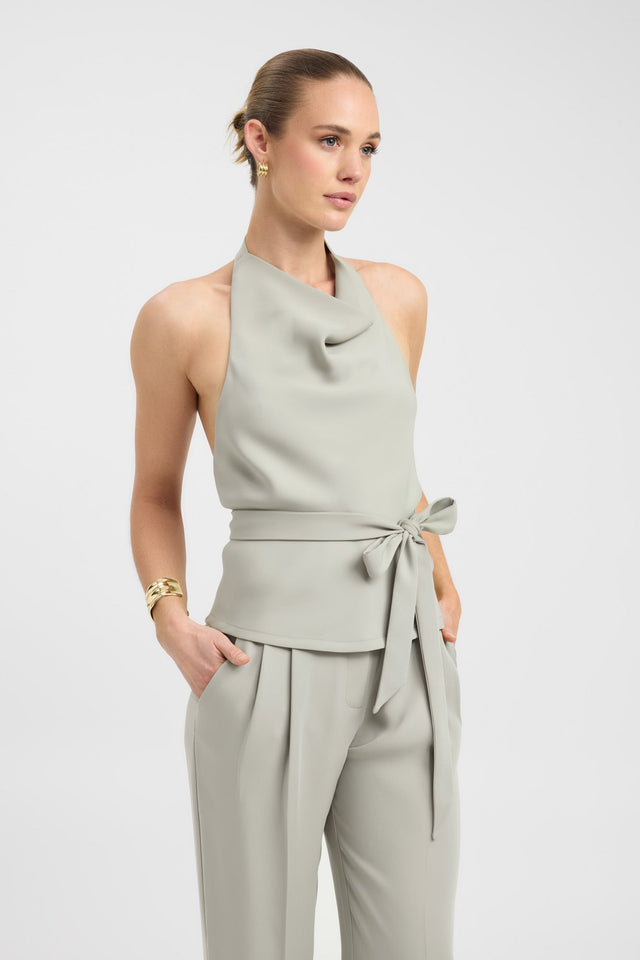 side Maria Tie Top Kookai Fitted Cowlneck Sleeveless Womens-Blouse 