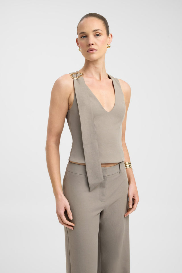 front Ariel Buckle Slider Top Kookai Fitted V-neck Sleeveless Womens-Blouse 