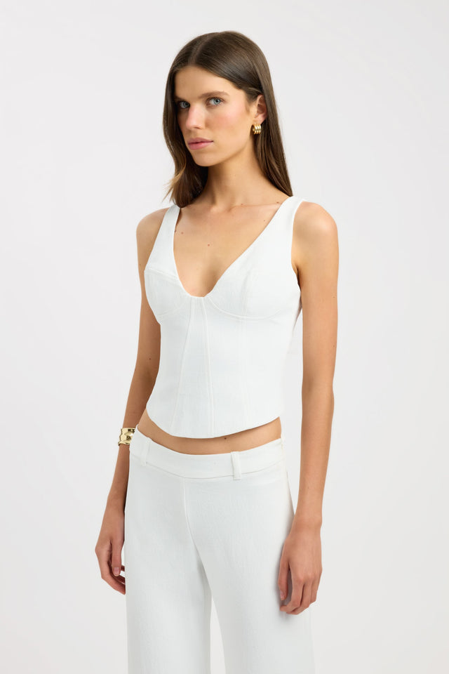 side Oyster Deep Vee Corset Kookai Fitted V-neck Sleeveless Womens-Blouse 
