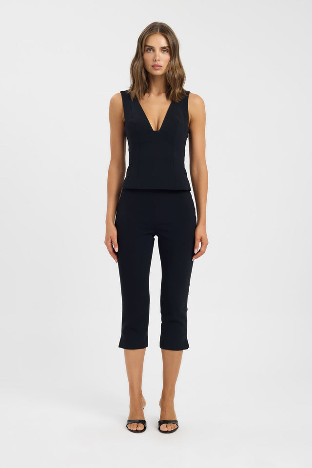 side Alto Sculpted Top Kookai Fitted Plungeneck Sleeveless Womens-Blouse 