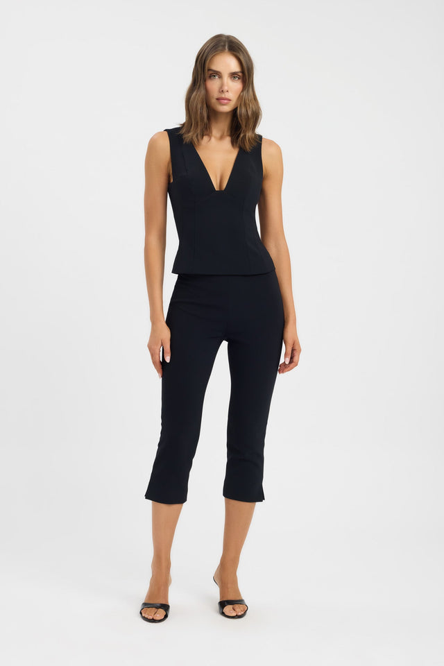 front Alto Sculpted Top Kookai Fitted Plungeneck Sleeveless Womens-Blouse 