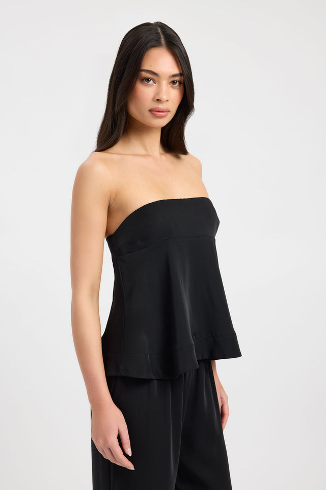Explore the Maria Peplum Top womens-blouse featuring black fitted straight neckline sleeveless design side