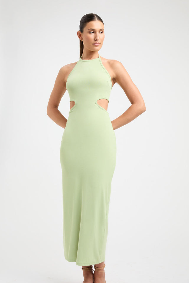 product Alia Midi Dress Kookai Bodycon Midi Fitted Roundneck light green womens-dresses 