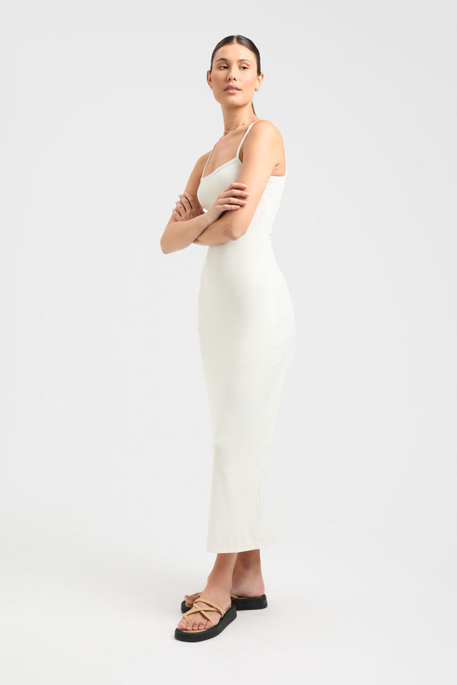 product Layla Long Dress Kookai Straight Midi Fitted Squareneck white womens-dresses 