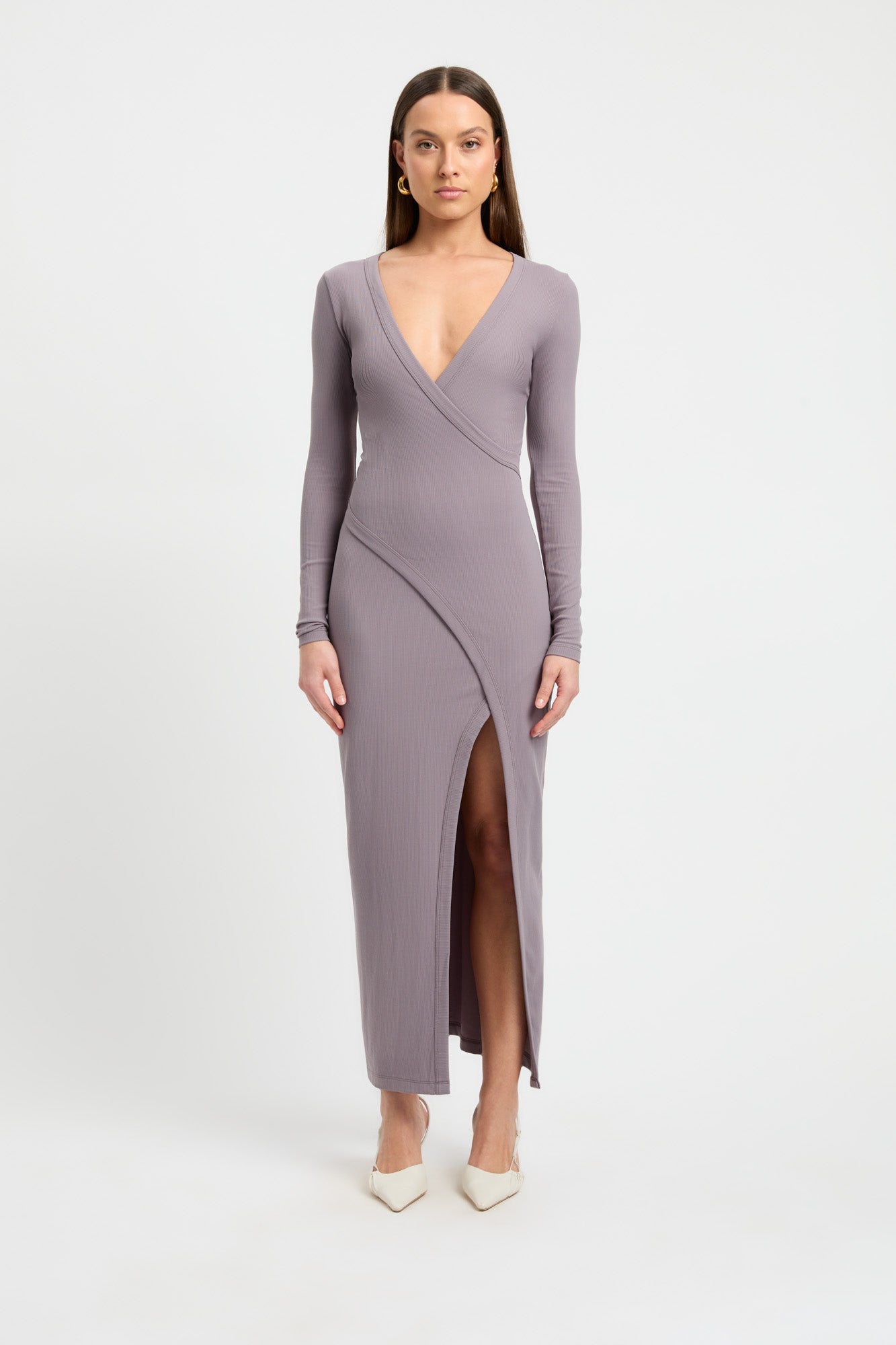 Long sleeve grey outlet maxi dress