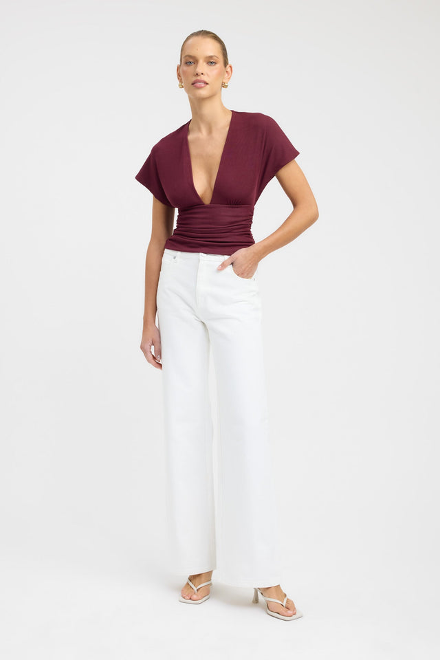 side Shae Top Kookai Fitted Plungeneck Short sleeves Womens-Blouse 