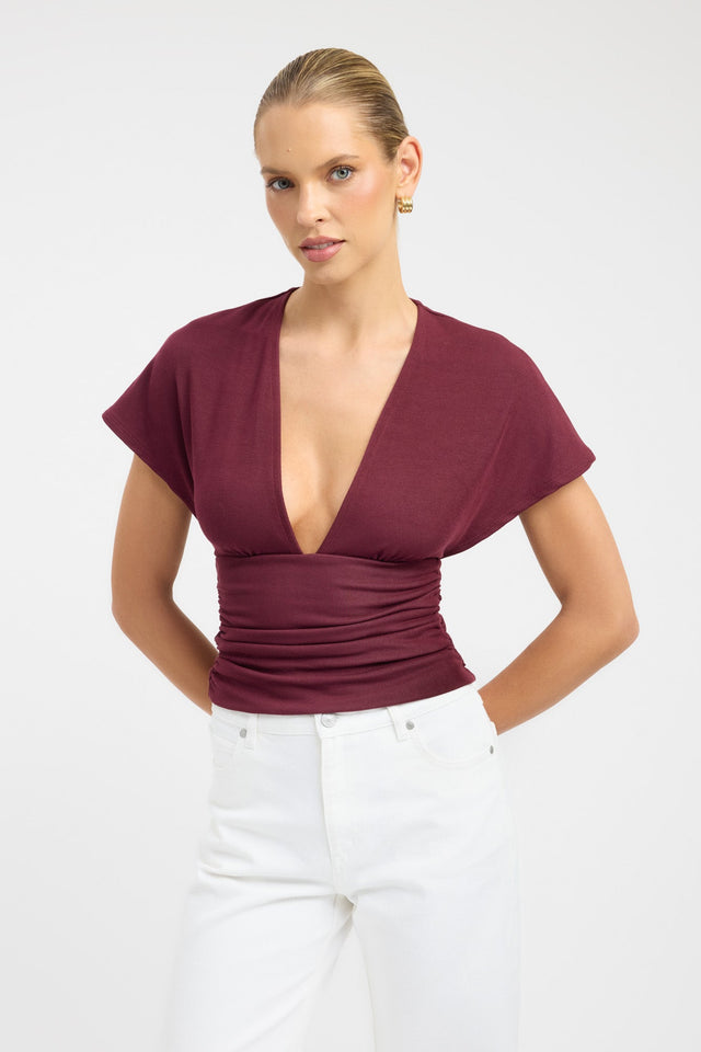 front Shae Top Kookai Fitted Plungeneck Short sleeves Womens-Blouse 