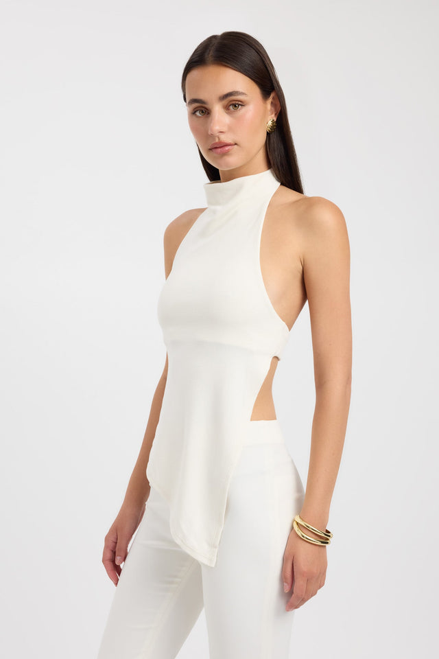 side Ivana Drape Top Kookai Fitted Highneck Sleeveless Womens-Blouse 