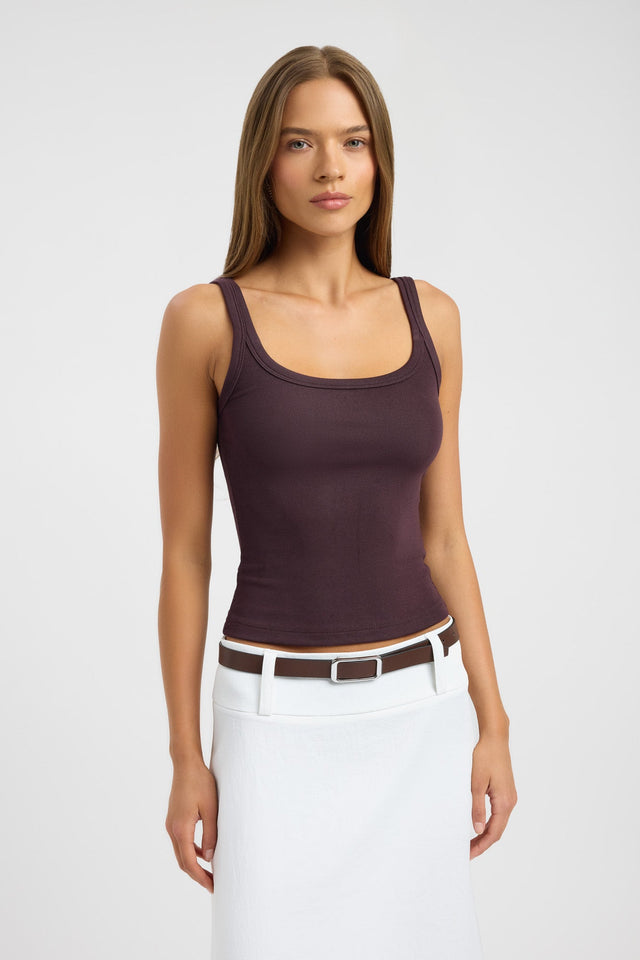 front Sienna Tank Kookai Fitted Thin strap Scoop womens-singlets 