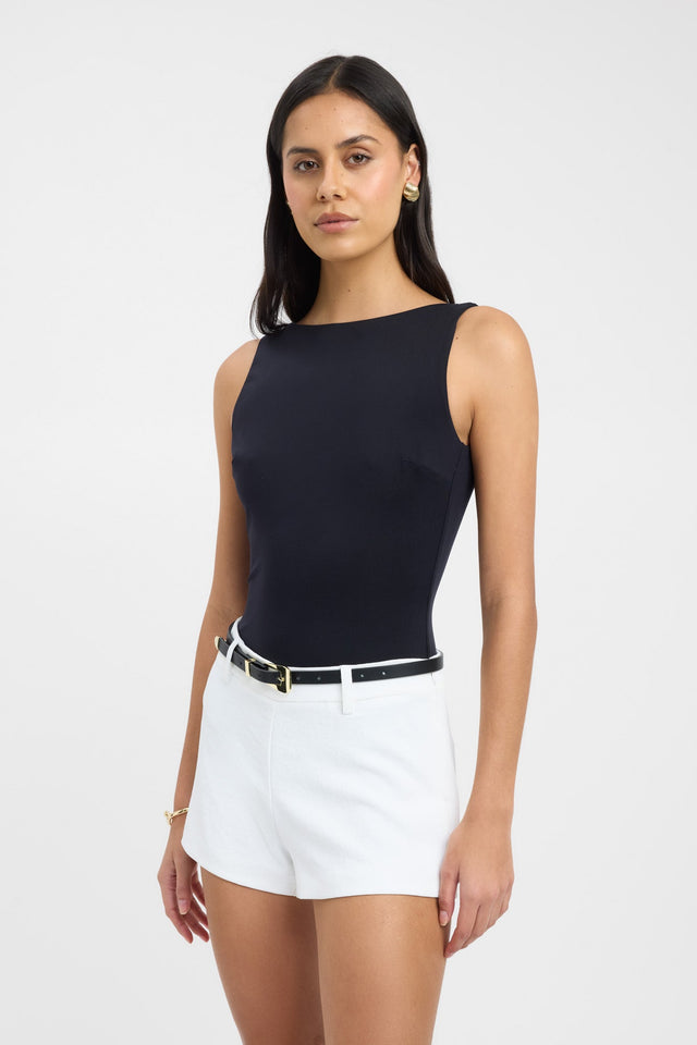 side Niela Bodysuit Kookai Boat neck black womens-bodysuit 