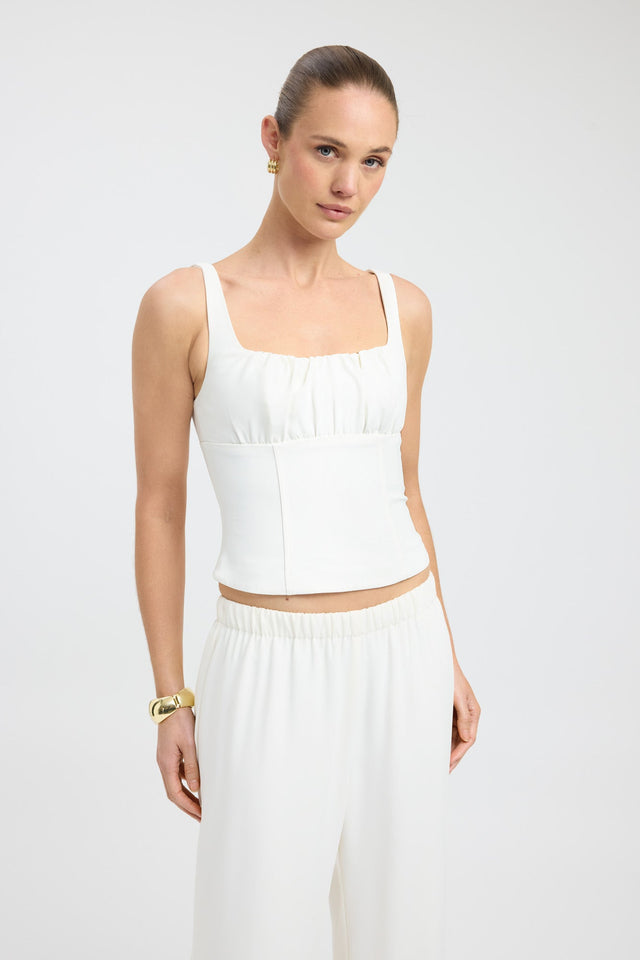 side Norway Gathered Top Kookai Fitted Squareneck Sleeveless Womens-Blouse 