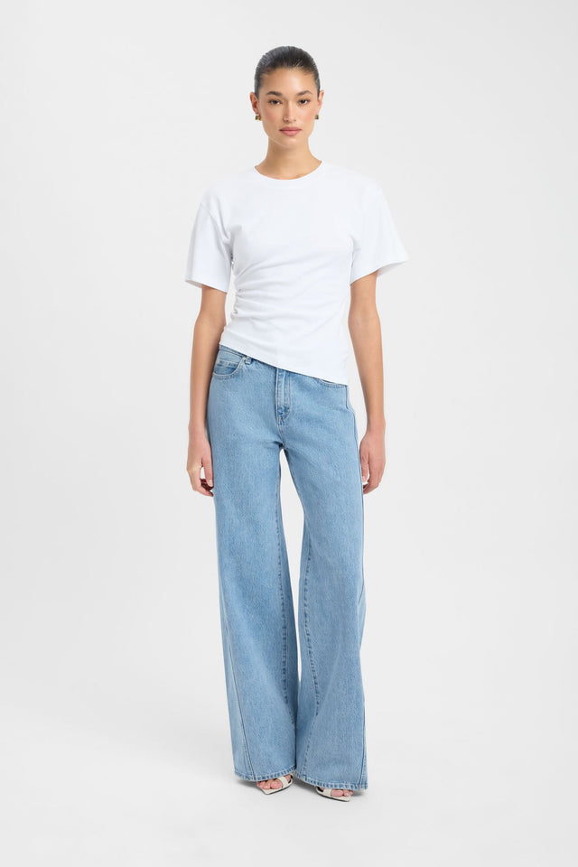 Discover the Nova Tee womens-blouse in white with fitted round neckline and short sleeves front