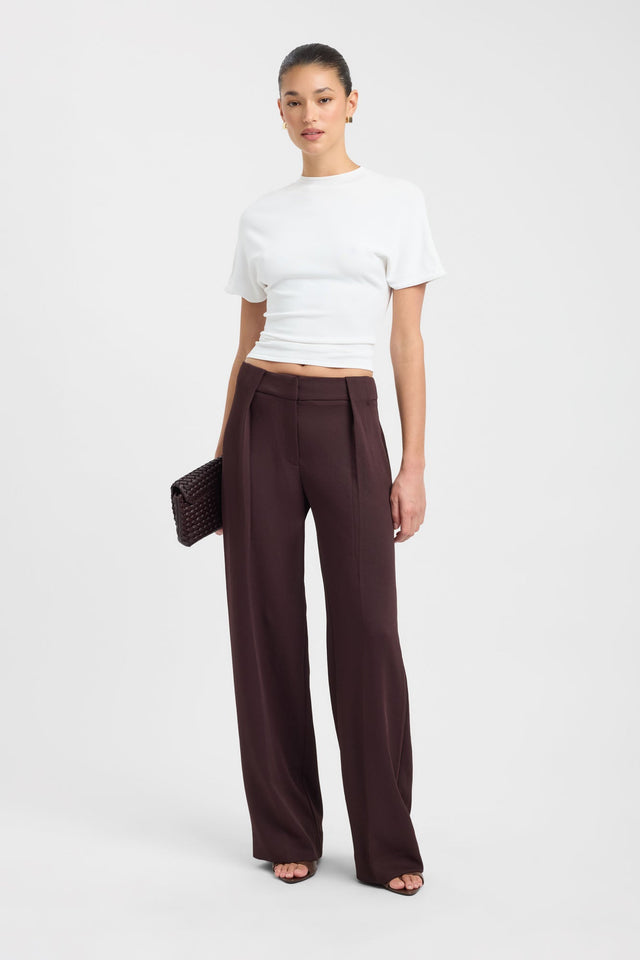 Crafted Oyster Belt Loop Pant womens regular pants with wide-leg high-rise maroon on-body