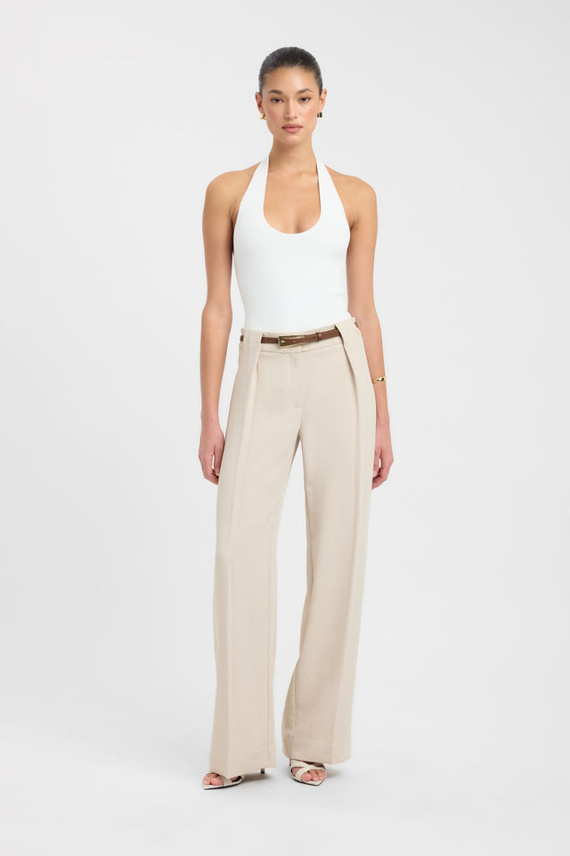 Showcasing Oyster Belt Loop Pant womens regular pants in wide-leg high-rise beige front