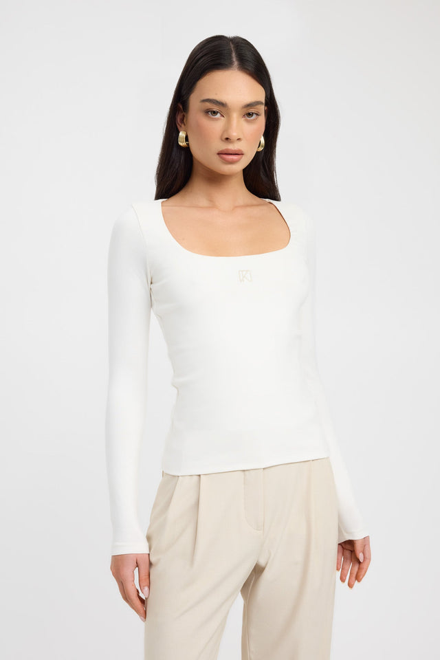 front Monogram Scoop Long Sleeve Top Kookai Fitted Scoopneck Long sleeve Womens-Blouse 